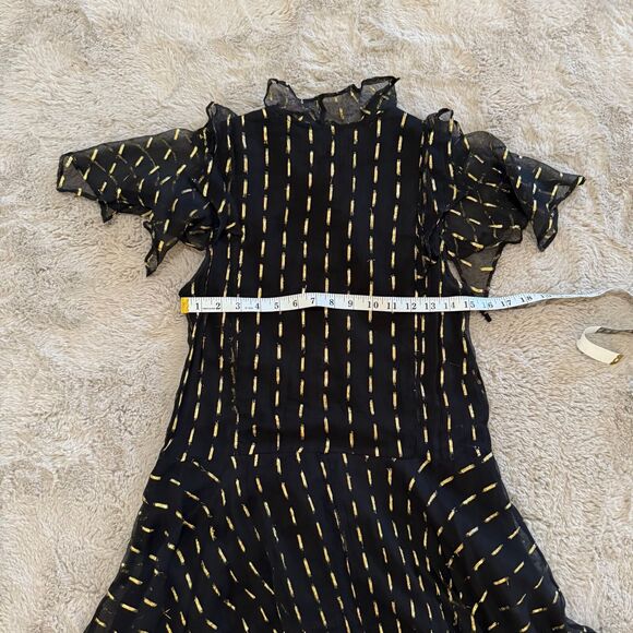 Zadig & Voltaire Black/Gold Crepe Rool Shiny Ruffled Dress Sz S Designer Luxury - Picture 9 of 13